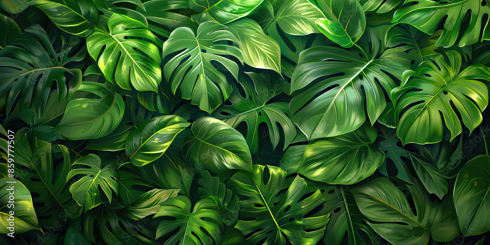Rainforest Leaves: Close-Up Texture of Exotic Rainforest Foliage, Featuring Rich Greenery and Diverse Leaf Shapes Rainforest Leaves: Close-Up Texture of Exotic Rainforest Foliage, Featuring Rich Greenery and Diverse Leaf Shapes