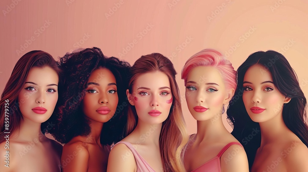 Obraz premium Group of women using antiaging cosmetics diversity, beauty