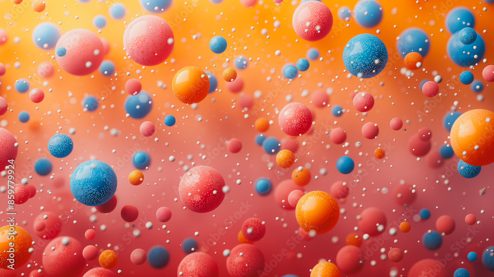 The abstract background, rich with multicolored spotted patterns, creates a vibrant contrast The abstract background, rich with multicolored spotted patterns, creates a vibrant contrast