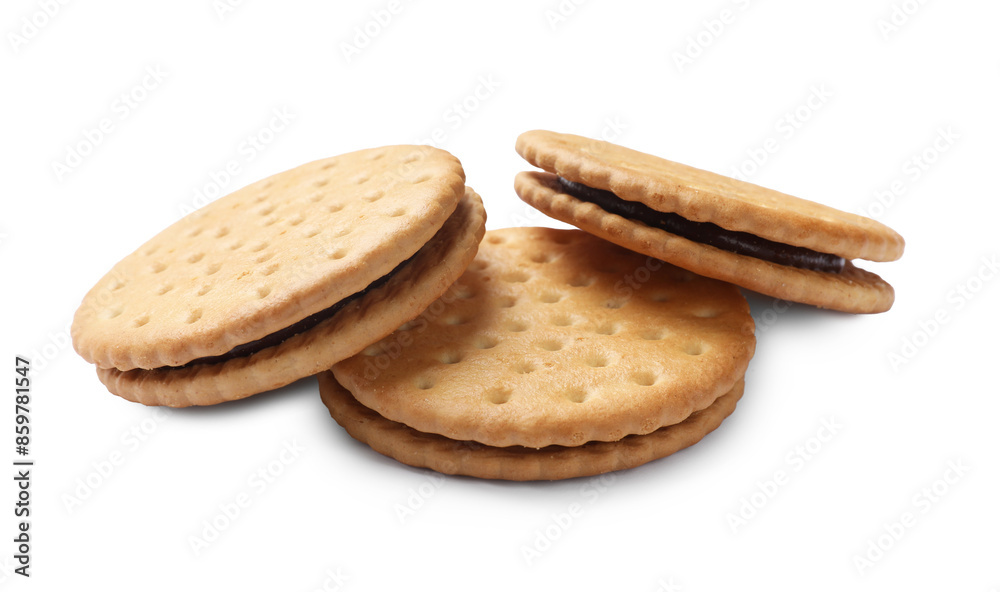 Fresh tasty sandwich cookies isolated on white Fresh tasty sandwich cookies isolated on white