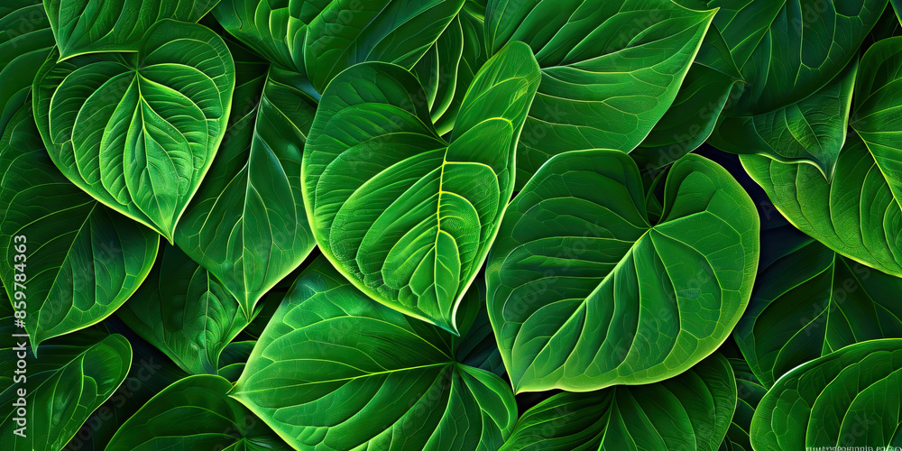 Lush Foliage: Close-Up Texture of Vibrant Green Leaves, Highlighting Veins and Leaf Patterns. Lush Foliage: Close-Up Texture of Vibrant Green Leaves, Highlighting Veins and Leaf Patterns.