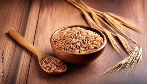 khorasan wheat or kamut triticum turgidum in wooden bowl photo