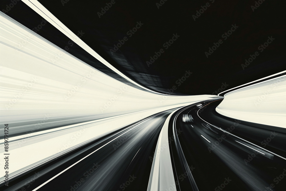 Light trails create a futuristic and dynamic effect on a curved highway emphasizing speed and movement Light trails create a futuristic and dynamic effect on a curved highway emphasizing speed and movement