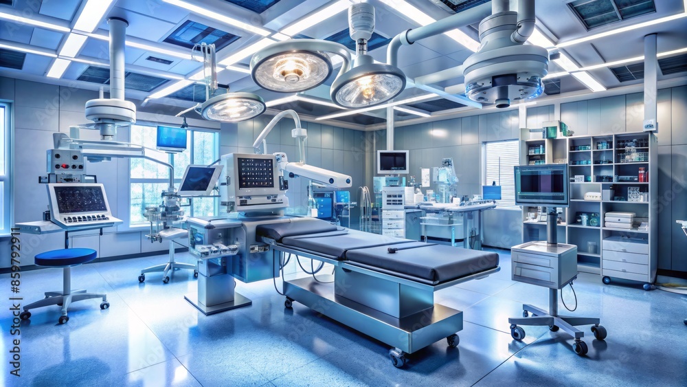 Operating Room Front Modern Surgical Operating Room Interior With Surgery Lights And Medical ...