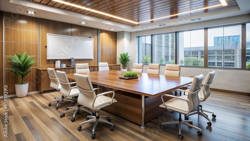 Large Conference Room With Wood Table And Chairs