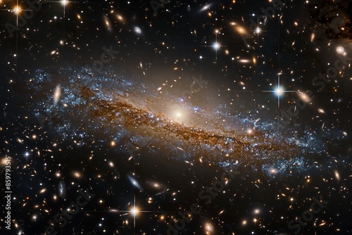 Dwarf galaxy with scattered stars, faint glow, dark background, closeup shot, small yet vibrant.,