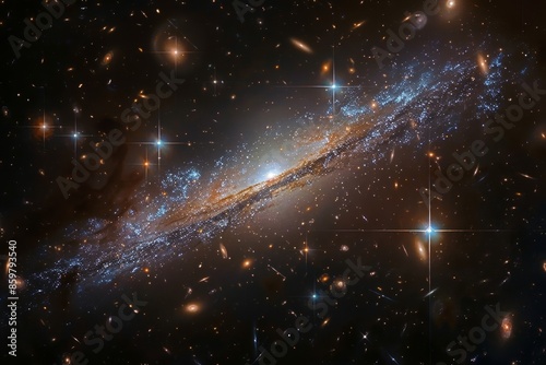 Dwarf galaxy with scattered stars, faint glow, dark background, closeup shot, small yet vibrant.,