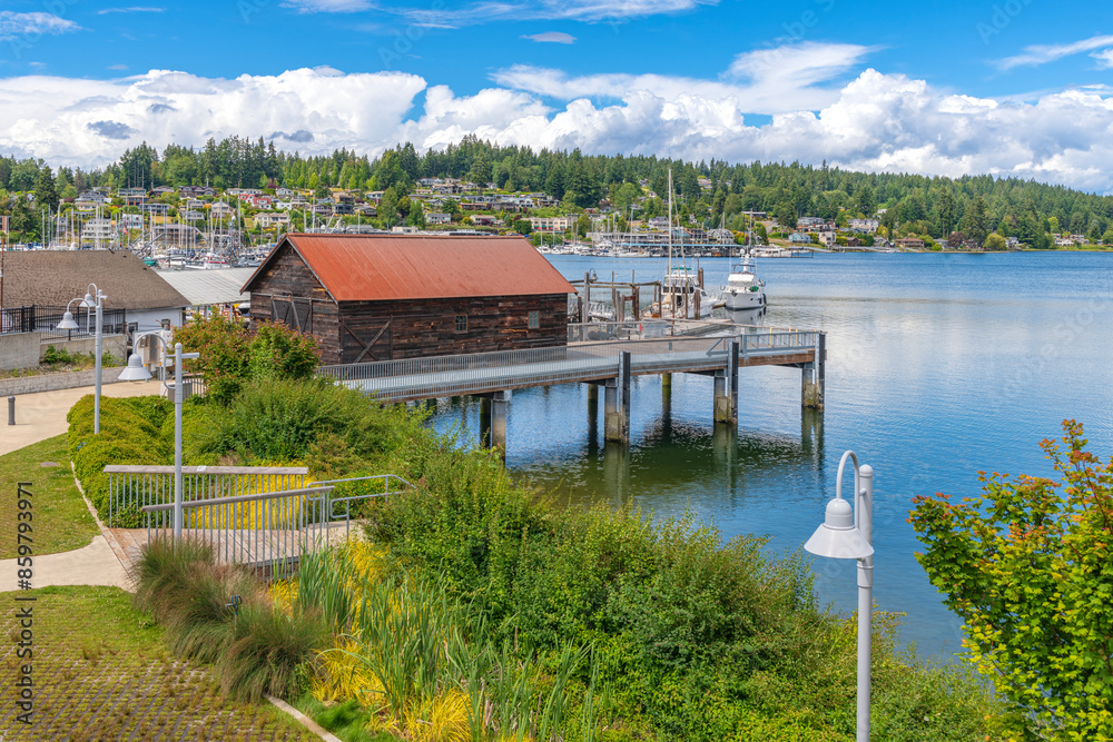 Fototapeta premium Gig Harbor landscape and boats Washington state.