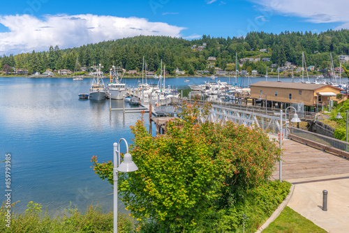 Obraz na płótnie Gig Harbor landscape and boats Washington state. w salonie