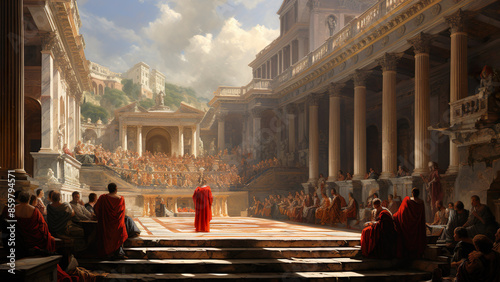 Roman Senate Painting - ancient, roman, rome, italy, architecture, temple, building, statue, religion, palace, sculpture, culture, stone, city, history photo