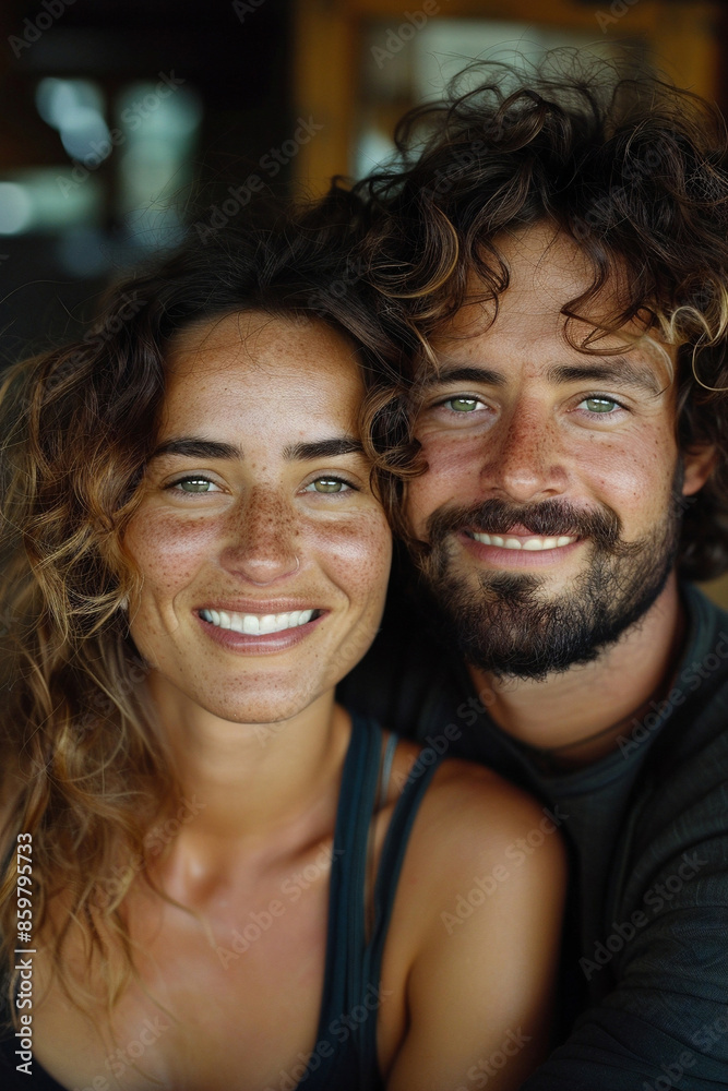 Young latin couple smiling at summer day.