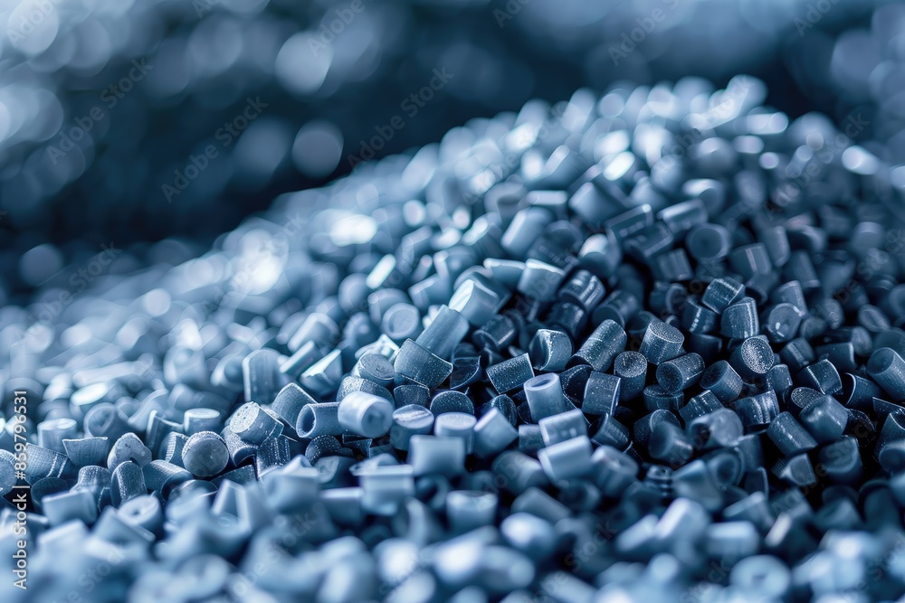 A pile of blue plastic beads. The pile is very large and is made up of many small pieces A pile of blue plastic beads. The pile is very large and is made up of many small pieces