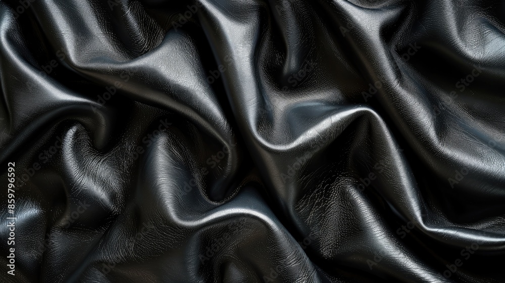 Fototapeta premium Abstract close up studio photography of real black leather with dark wave background texture