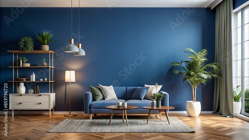 A serene dark blue plain wall background devoid of distractions, providing a neutral and calming atmosphere for any concept or product showcase. photo