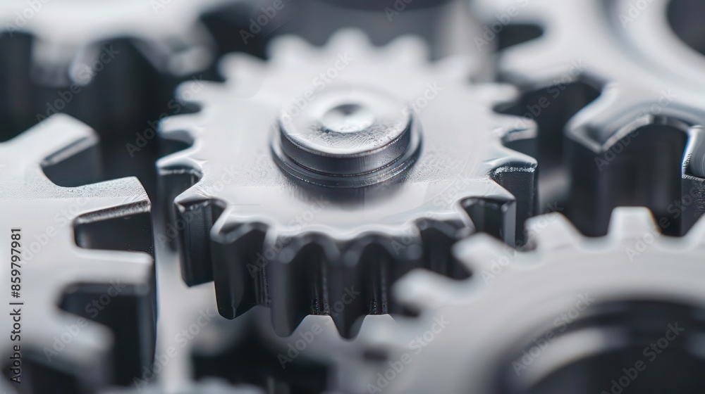 A closeup of abstract gears interlocking, representing business mechanics, with ample copy space A closeup of abstract gears interlocking, representing business mechanics, with ample copy space