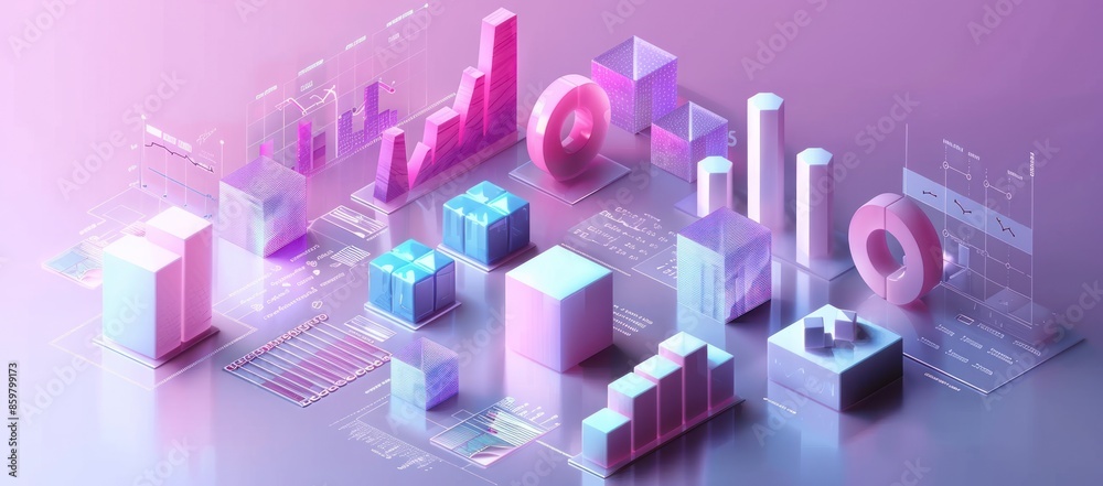 Abstract 3D Data Visualization with Pink and Blue Geometrical Shapes