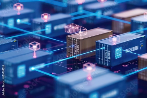 A conceptual image of virtual shipping logistics, with a network of interconnected nodes and space for text