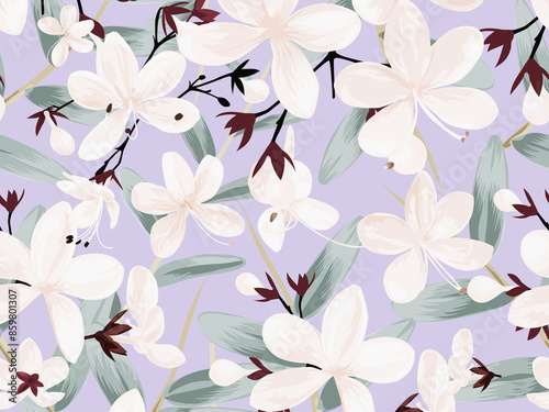 seamless pattern with pink flowers