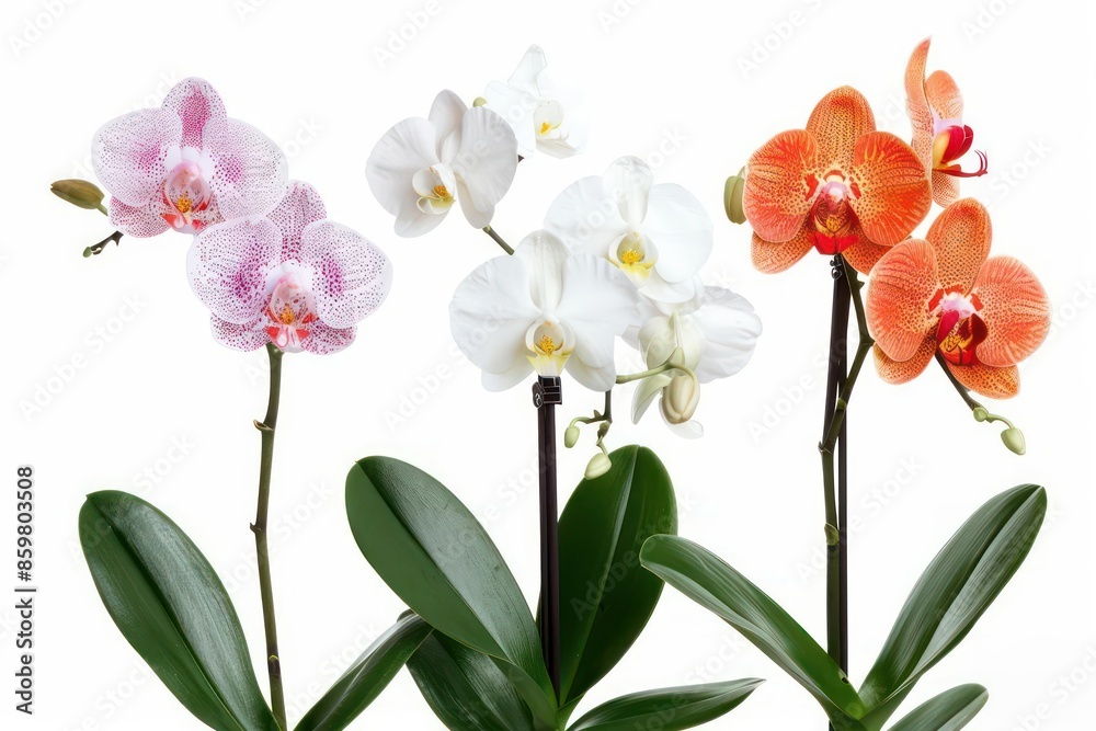 Fototapeta premium A set of exotic orchids isolated against a clean white backdrop