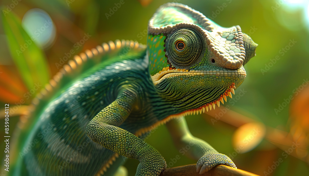Obraz premium Scammers in the digital age are the chameleons of deceit: Visualize a chameleon changing colors to blend into its surroundings, symbolizing how scammers adapt their tactics to deceive others online