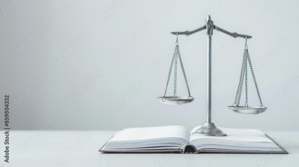 A statute book and legal scales set against a clean white backdrop A statute book and legal scales set against a clean white backdrop