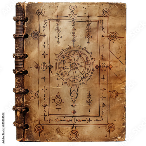 High Valyrian Language Book Background Highlighting the Intricate Symbols on the Cover and Vintage Texture.. Isolated on a Transparent Background. Cutout PNG. photo