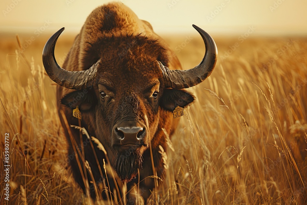 Bison in Golden Field at Sunset Bison in Golden Field at Sunset