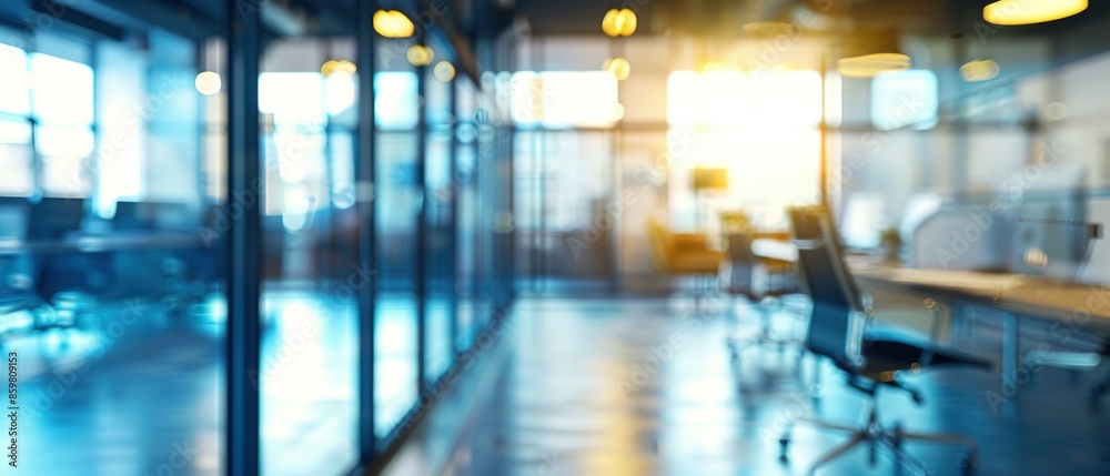 Blurred Office Interior with Glass Walls and Sunlight Blurred Office Interior with Glass Walls and Sunlight