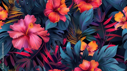Seamless graphic floral design with vibrant, eye-catching elements