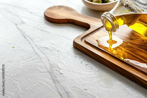 Pouring oil onto a cutting board