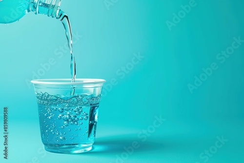 Pouring mouthwash into a cup