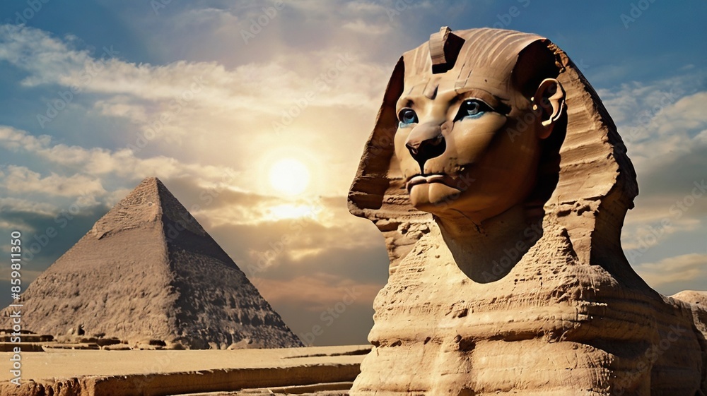 Sphinx, a mythical creature with the head of a human and the body of a ...