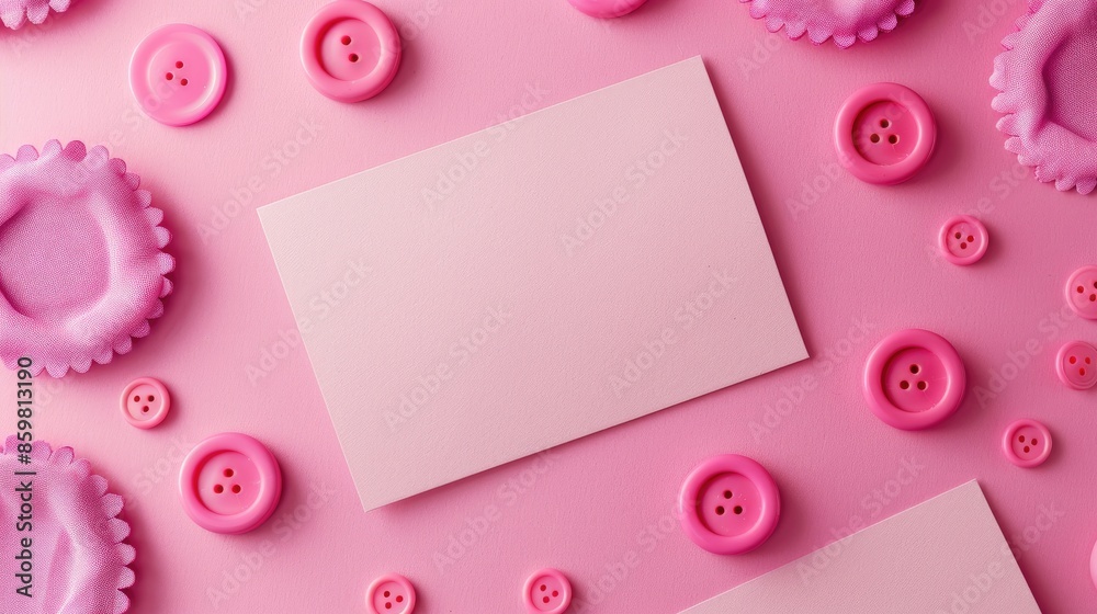 Creative pink card with cloth buttons and empty space Creative pink card with cloth buttons and empty space