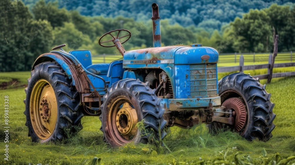 Color Photo Of A Dependable Tractor Its Sleek Blue Body Contrasting Color Photo Of A Dependable Tractor Its Sleek Blue Body Contrasting