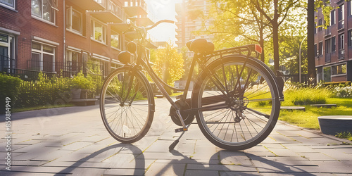 bicicleta estacionada em uma rua da cidade photo