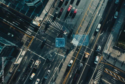 Aerial view of traffic with AI detection, ai detection concept