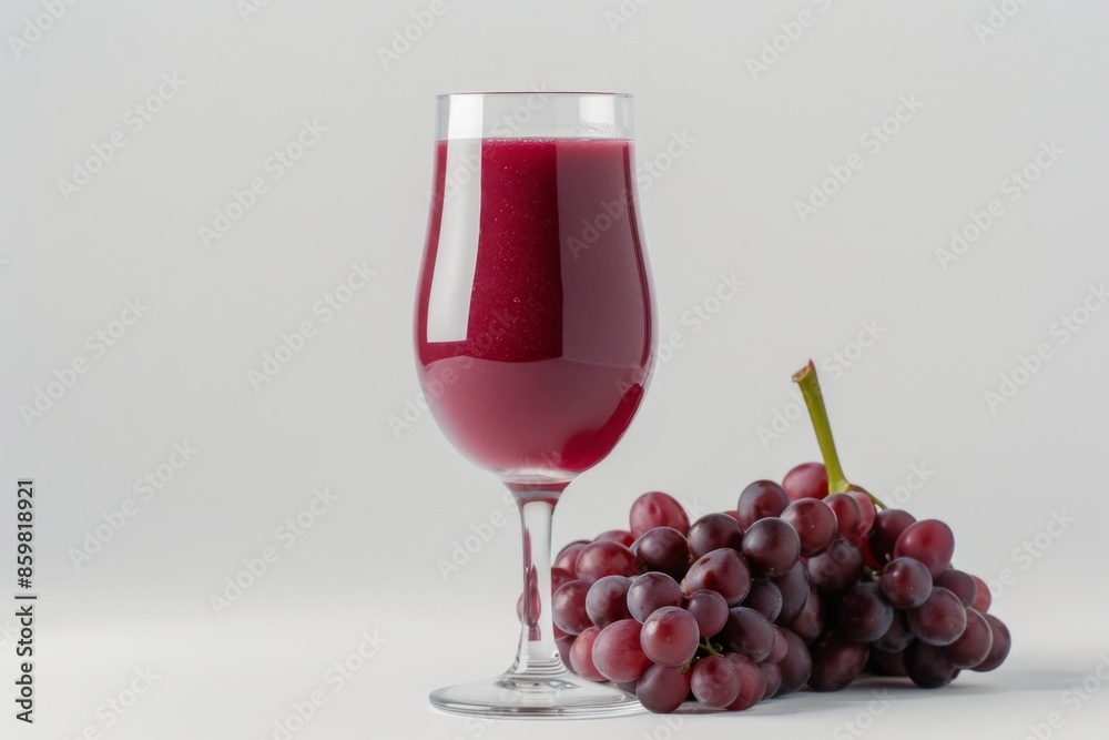 a glass of Grape juice on board, white copy space on right side a glass of Grape juice on board, white copy space on right side