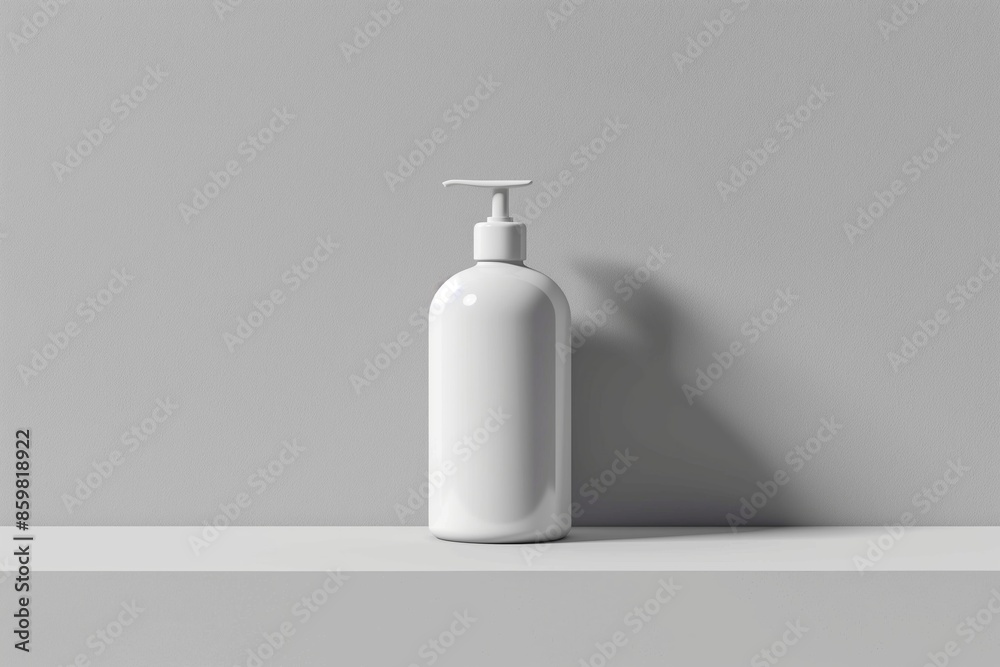 Minimalist white dispenser bottle on a clean surface, mockup, copy space concept Minimalist white dispenser bottle on a clean surface, mockup, copy space concept