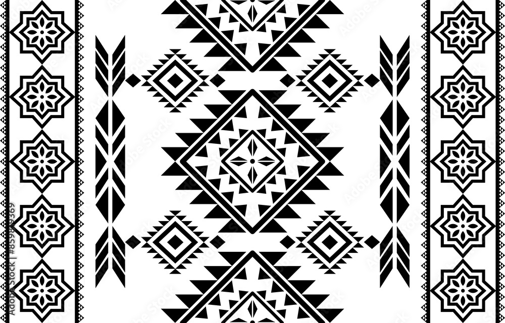Fototapeta premium Ancient echoes Aztec geometric seamless patterns southwest Navajo Native American tribal ethnic black and white for textile printing