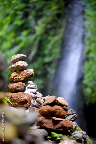 Tukad Cepung Waterfall, at Bangli regency of Bali, with beautiful green nature landscape surroundings photo