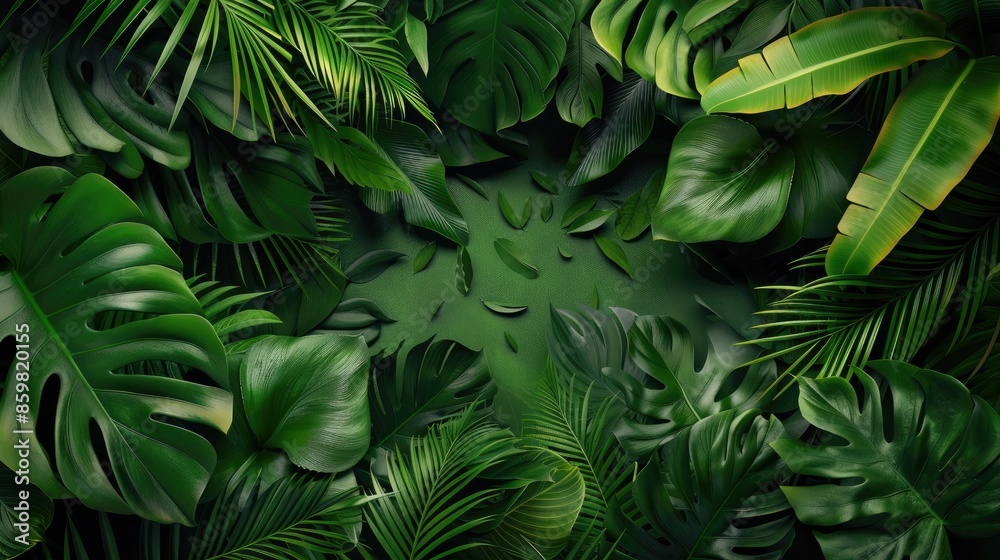 Creative Frame Composition with Tropical Leaves Background Creative Frame Composition with Tropical Leaves Background