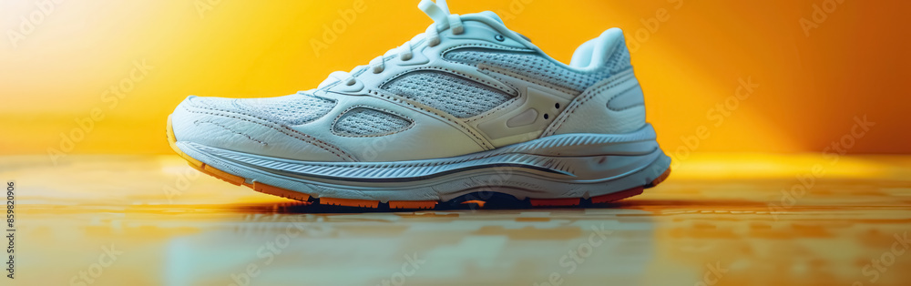 Modern White Running Shoe on Vibrant Orange Background
