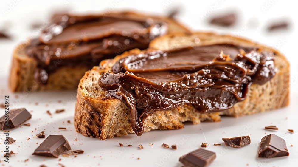 Chocolate Spread on Slice of Bread Close-up Selectiv Chocolate Spread on Slice of Bread Close-up Selectiv