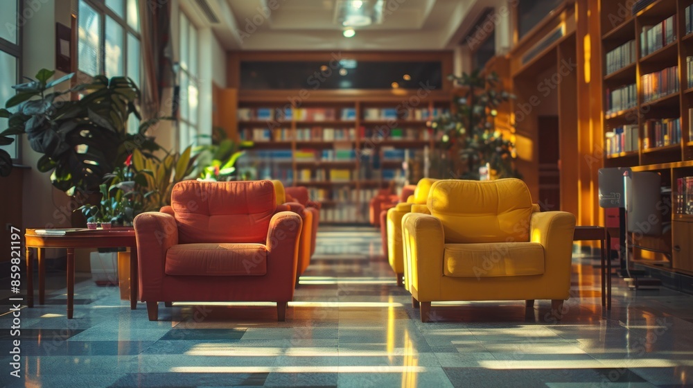 Sunlight Illuminates Two Armchairs in a Library Sunlight Illuminates Two Armchairs in a Library