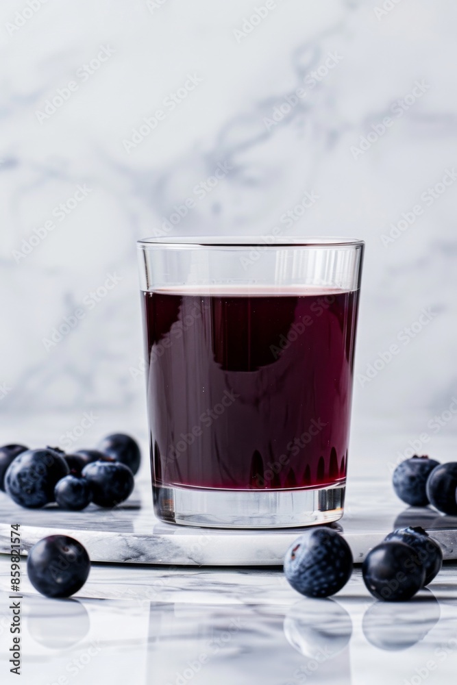 a glass of Berries Juice on marble board, black copy space on right side a glass of Berries Juice on marble board, black copy space on right side