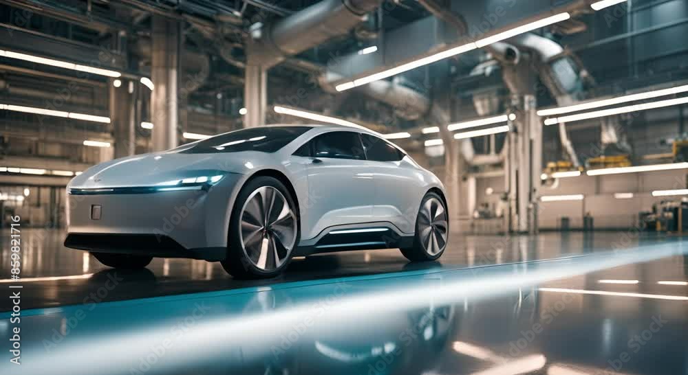 Automated robotics futuristic electric car production factory Automated robotics futuristic electric car production factory