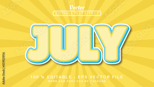 Editable 3d text effect July fun style isolated on yellow background