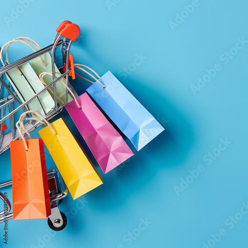 Colorful Shopping Bags Fill Shopping Cart photo