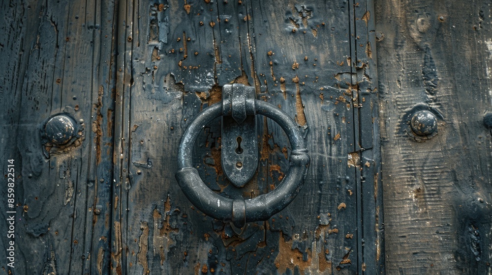 Aged Knocker on Wooden Door Empty Space Aged Knocker on Wooden Door Empty Space
