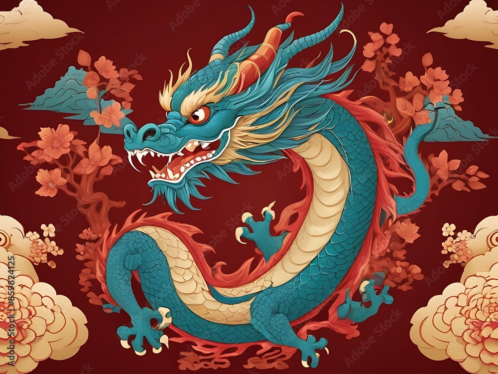 Dragon with red head and yellow tail on a cloud, perfect for fantasythemed designs, childrens illustrations, and magical storytelling projects. Dragon with red head and yellow tail on a cloud, perfect for fantasythemed designs, childrens illustrations, and magical storytelling projects.